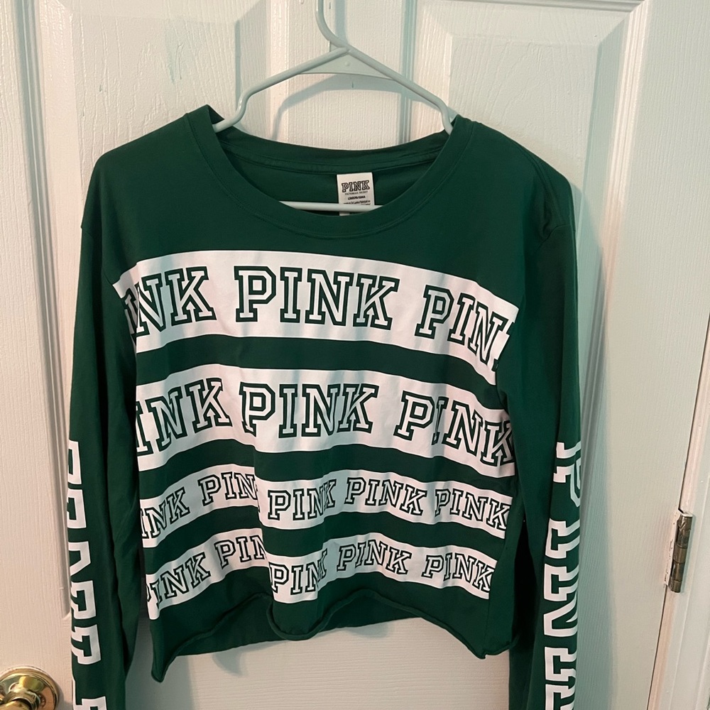 PINK long sleeve green top